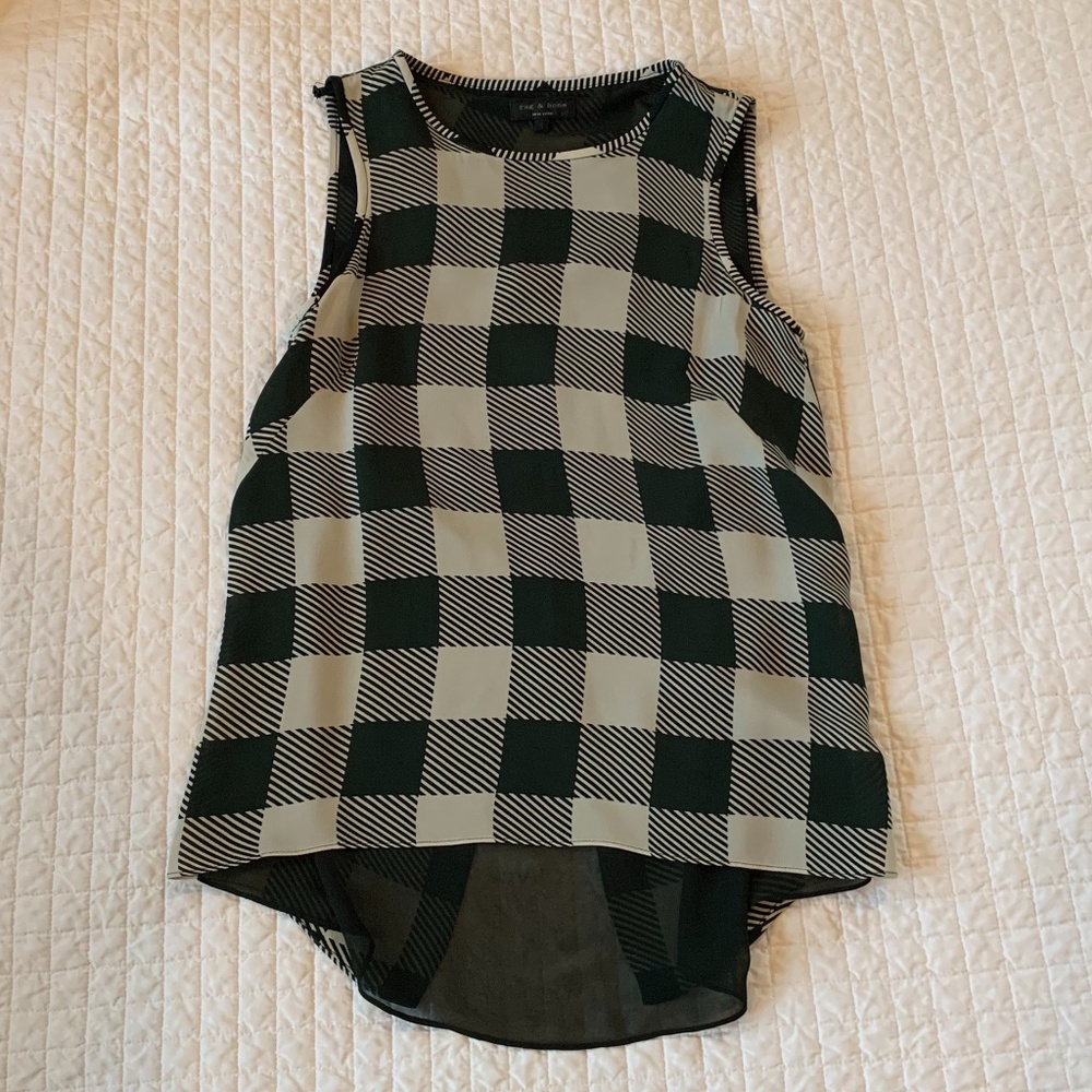 Rag and Bone Green Checkered Silk Blouse (S)